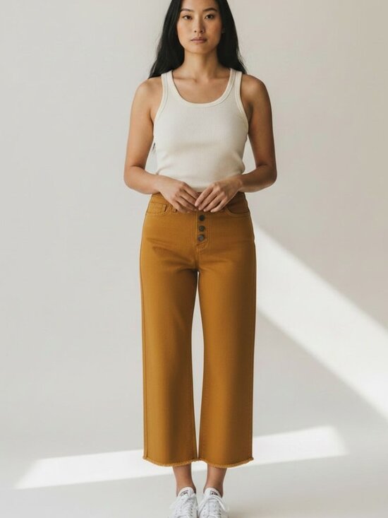 Judy Blue Denim - Judy Blue High Rise Cropped Jeans Size 28 Gold Yellow Button Fly